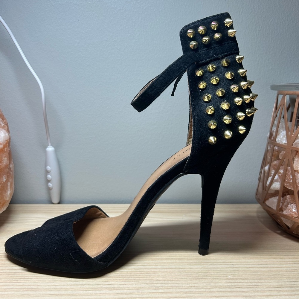 Nine West black suede heels with gold studs detailing.  US size 7